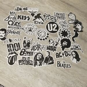Assorted Music Band Stickers Black And white